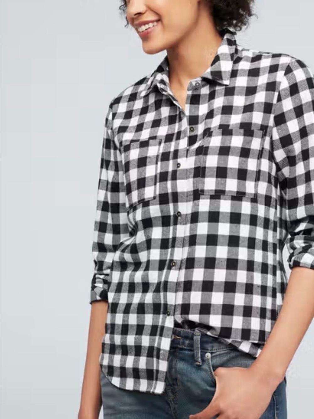 Michael Kors Black and White Plaid Button-Down Shirt